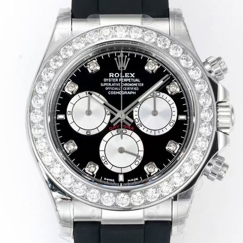 Rolex Cosmograph Daytona Diamond Bezel Automatic 4131 롤렉스 코스모그래프 데이토나 다이아몬드 베젤 4131 자동 크로노그래프 블랙다이얼 러버밴드