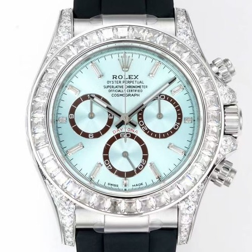 Rolex Cosmograph Daytona Diamond Bezel Automatic 4131 롤렉스 코스모그래프 데이토나 다이아몬드 베젤 4131 자동 크로노그래프 샴페인민트다이얼 러버밴드