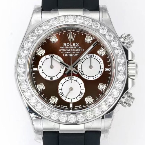 Rolex Cosmograph Daytona Diamond Bezel Automatic 4131 롤렉스 코스모그래프 데이토나 다이아몬드 베젤 4131 자동 크로노그래프 브라운다이얼 러버밴드