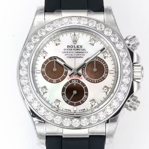 Rolex Cosmograph Daytona Diamond Bezel Automatic 4131 롤렉스 코스모그래프 데이토나 다이아몬드 베젤 4131 자동 크로노그래프 화이트자게 브라운다이얼 러버밴드