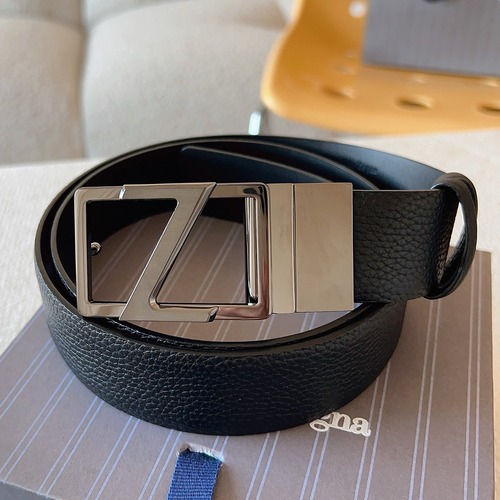 Zegna 제냐 로고 버클 블랙 가죽 벨트