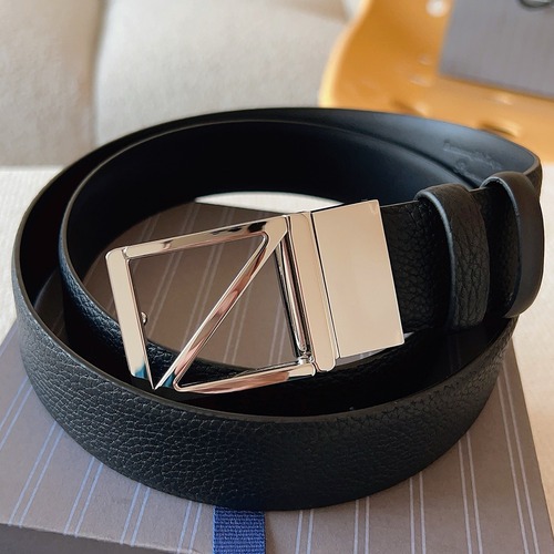 Zegna 제냐 로고 버클 블랙 가죽 벨트