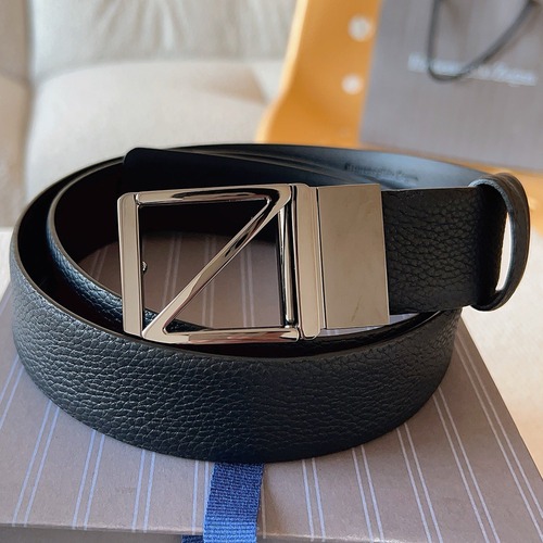 Zegna 제냐 로고 버클 블랙 가죽 벨트