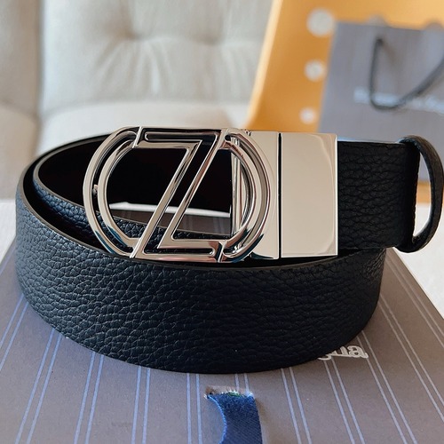 Zegna 제냐 로고 버클 리버서블 가죽 벨트