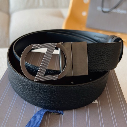 Zegna 제냐 로고 버클 리버서블 가죽 벨트