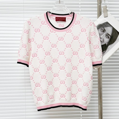 GUCCI 구찌 GG 모노그램 자가드 반팔 니트 탑