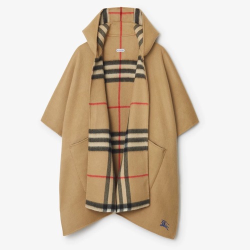 Burberry 버버리 스코틀랜드 체크 양면 캐시미어 후드 케이프 숄