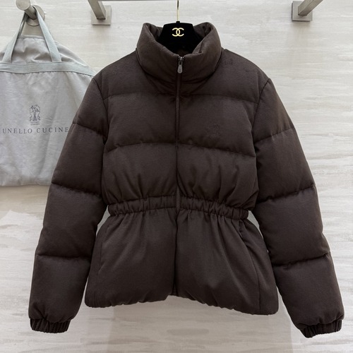 Brunello Cucinelli 브루넬로 쿠치넬리 2025 가을·겨울 여성 하이넥 허리 스트링 구스다운 점퍼