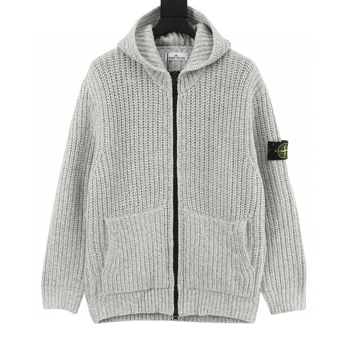 Stone Island 스톤 아일랜드 실버 그레이 후드 니트 집업 가디건