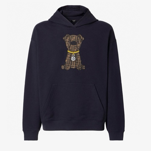 Fendi 펜디 FF 강아지 자수 네이비 후드 티셔츠