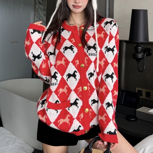 Gucci 구찌 V넥 하운드 체크 자카드 니트