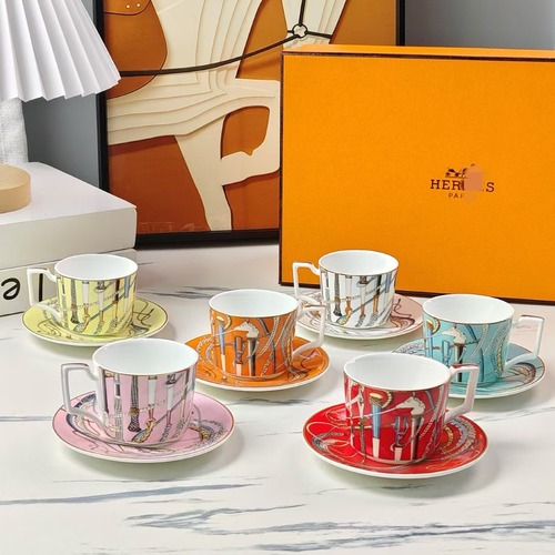 Hermes 에르메스 컬러 패턴 6인 커피컵 소서 세트