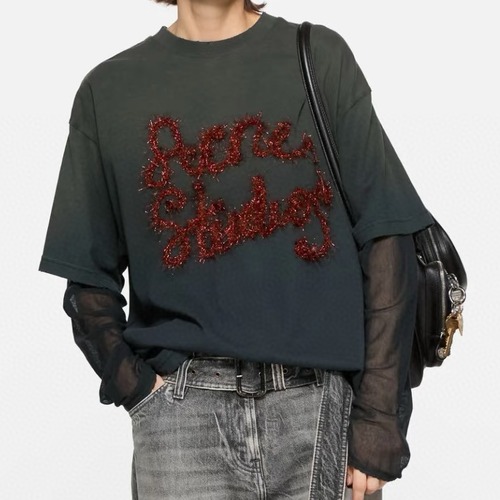 Acne Studios 레드 로고 자수 레이어드 티셔츠