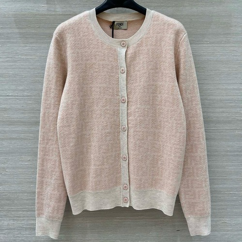 FENDI 펜디 핑크 라운드넥 FF 로고 니트 가디건