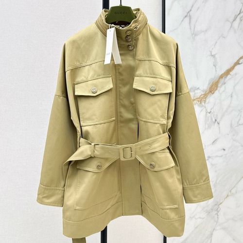 Gucci 구찌 베이지 벨티드 후드 미들 코트