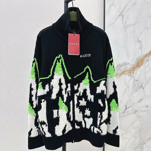 Gucci 구찌 그린 마운틴 패턴 집업 니트 가디건