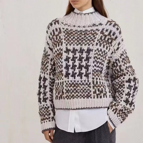 Brunello Cucinelli 하운드투스 패턴 울 니트 스웨터