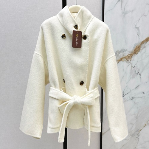 Loro Piana 로로피아나 울 벨티드 하이넥 더블 버튼 숏 코트