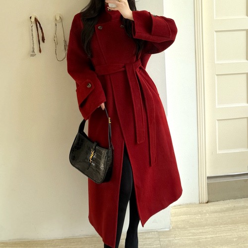 Loro Piana 로로피아나 레드 더블버튼 핸드메이드 롱 울코트