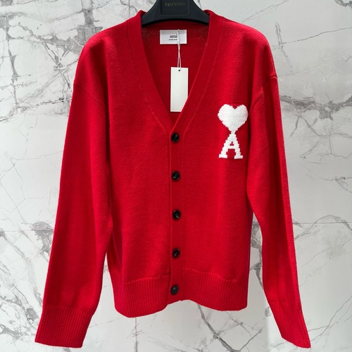 AMI 하트 A 로고 브이넥 니트 가디건