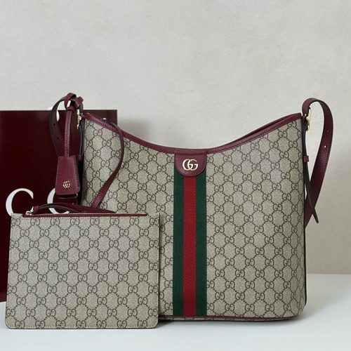 GUCCI 구찌 오피디아 GG 캔버스 버건디 숄더백 파우치 세트
