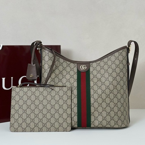 GUCCI 구찌 오피디아 GG 캔버스 버건디 숄더백 파우치 세트