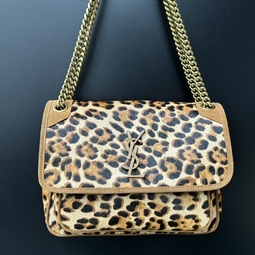SAINT LAURENT 생로랑 니키 라지 레오파드 헤어카프 체인백 633151 28CM