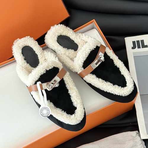 Hermes 에르메스 켈리 퍼 뮬 슬리퍼