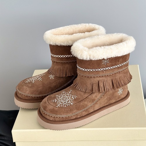 Unfolio 언폴리오 스노우플레이크 프린지 양털 부츠