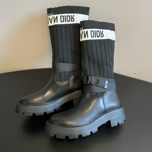 Dior 디올 로고 니트 삭스 레더 롱부츠