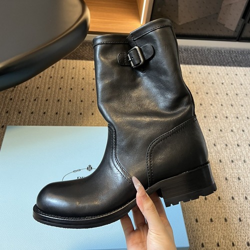 Prada 프라다 Prada 프라다 여성 레더 미들 라이딩 부츠