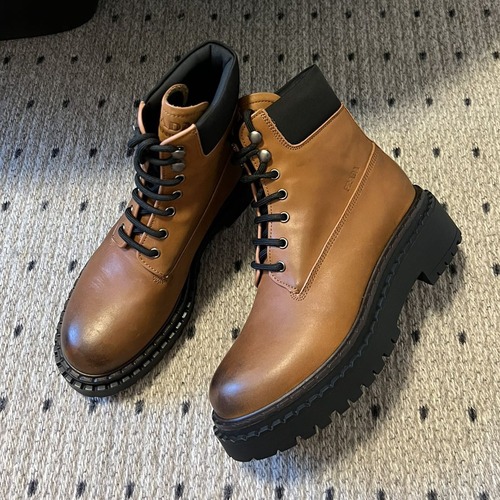 PRADA 프라다 플랫폼 레더 레이스업 앵클부츠