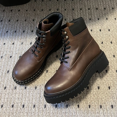 PRADA 프라다 플랫폼 레더 레이스업 앵클부츠