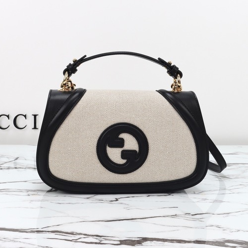 Gucci 구찌 블론디 인터로킹 G 캔버스 탑핸들 숄더백 블랙 레더 블랙엣지 815714 27cm