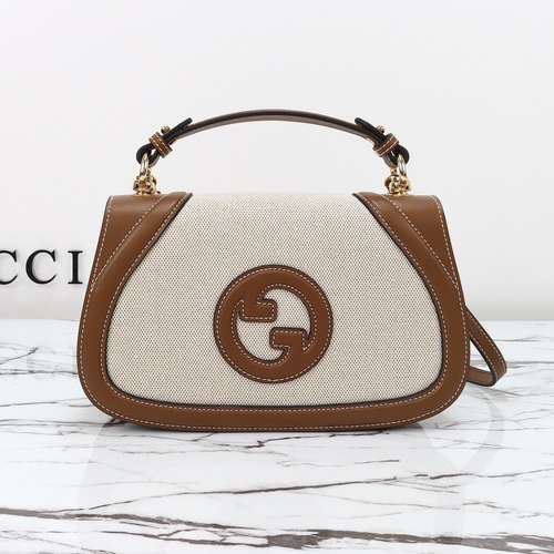 Gucci 구찌 블론디 인터로킹 G 캔버스 탑핸들 숄더백 블랙 레더 아이보리캠버스 815714 27cm