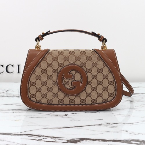Gucci 구찌 블론디 인터로킹 G 캔버스 탑핸들 숄더백 블랙 레더 브라운캠버스 815714 27cm