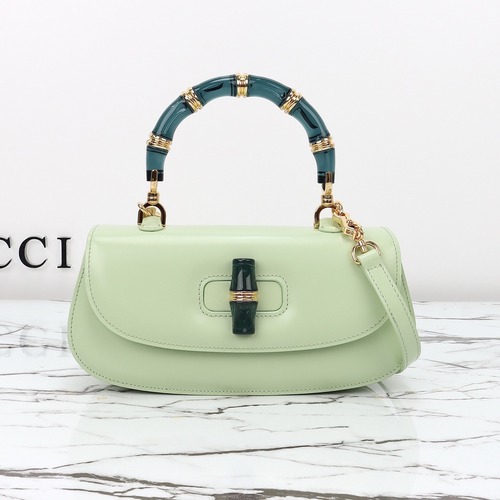 Gucci 구찌 뱀부 1947 탑핸들백 스무스 레더 화이트 블루 뱀부 핸들 골드 하드웨어 26cm