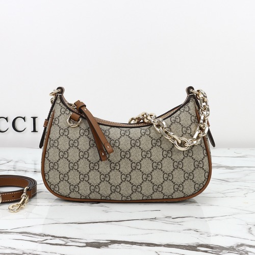 Gucci 구찌 GG 수프림 캔버스 호보 숄더백 브라운 트리밍 베이지 847447 24cm