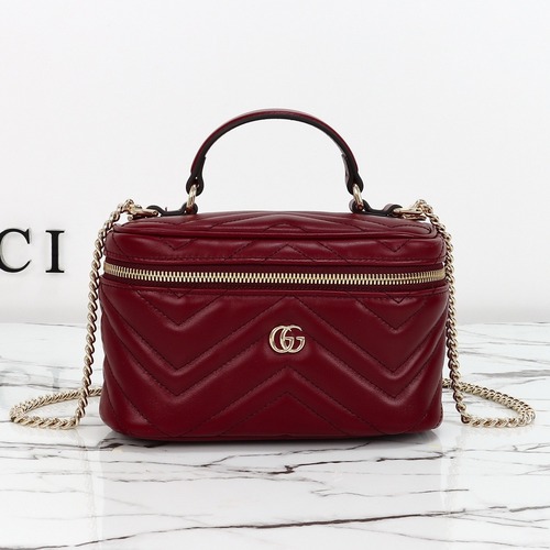 Gucci 구찌 GG 마몽 미니 박스백 레더 버건디 골드 19cm