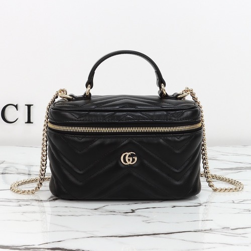 Gucci 구찌 GG 마몽 미니 박스백 레더 버건디 골드 19cm