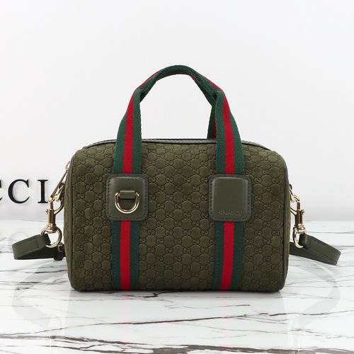 Gucci 구찌 GG 미니 보스턴백 GG 수프림 캔버스 올리브 그린 골드 하드웨어 20cm