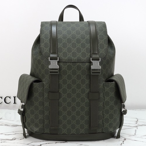 Gucci 구찌 GG 수프림 백팩 캔버스 레더 트리밍 카키 그린 35cm