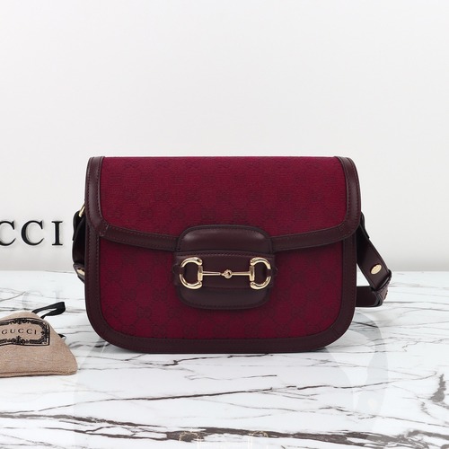 Gucci 구찌 홀스빗 GG 자카드 숄더백 레더 트리밍 와인 레드 25cm