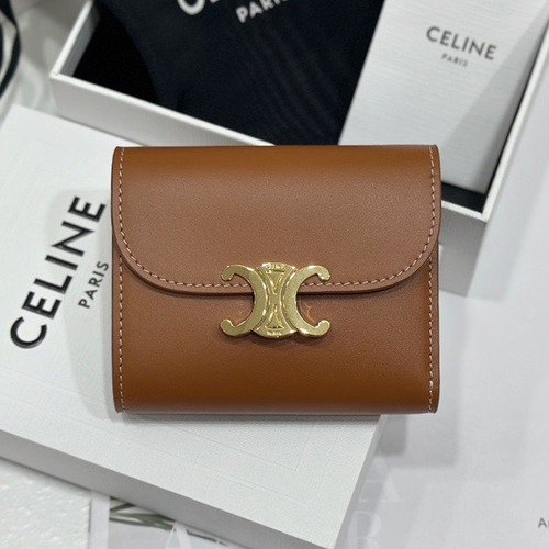 Celine 셀린느 트리오페 미니 플랩 반지갑 스무스 카프스킨 블랙 골드