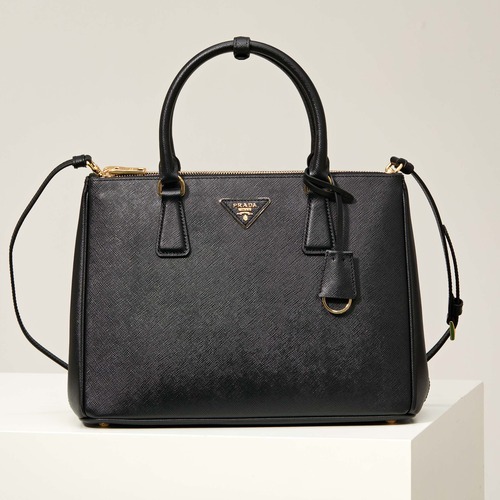 Prada 프라다 갤러리아 1BA274 사피아노 레더 누드 블랙 토트백  32cm