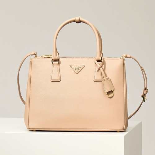 Prada 프라다 갤러리아 미니 탑핸들백 사피아노 레더 캐러멜 브라운 골드 24.5cm