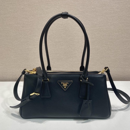 Prada 프라다 1BA457 더블 핸들 토트백 레더 블랙 골드 28cm
