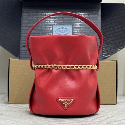 Prada 프라다 1BE088 램스킨 버킷백 골드 체인 블랙