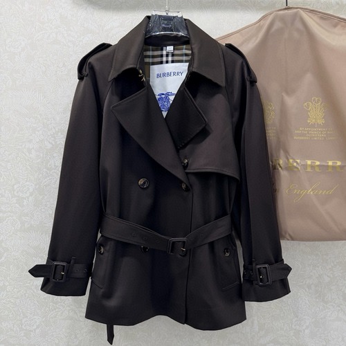 BURBERRY 버버리 버건디 체크 안감 쇼트 트렌치 코트