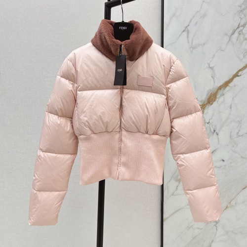 Fendi 펜디 브라운 퍼 카라 패치워크 숏 패딩 점퍼